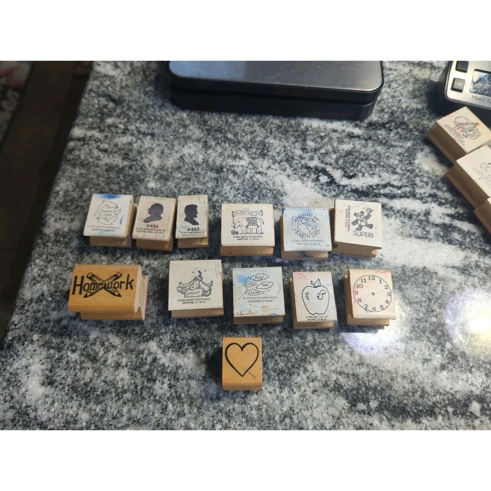 Vintage 1980s-90s Teacher Rubber Stamp Lot School Praise Classroom 12 Pcs